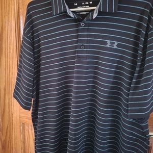 Men's Under Armor polo-style/golf shirt. Size XL. Black w/ subtle turquoise strp